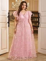 Robe de soirée formelle à manches peplum dos nu à col en V taille plus avec broderie de paillettes pour les dîners, les mariages, les fêtes