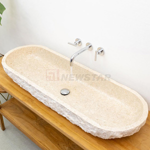 Newstar moderno naturale travertino intagliato lungo bagno ovale bagno bagno lavabo lavabo lavabo in marmo lavabo - Product Image 2