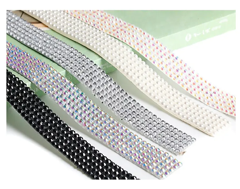 Tự dính pha lê Rhinestone Ribbon DIY trang trí kim cương Bling Ribbons bọc lưới lấp lánh Sticker