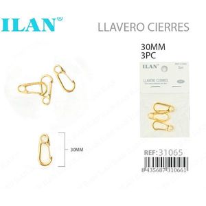 Moschettoni Portachiavi Ilan 30mm Dorati Tipo Gancio 3 Pezzi - Product Image 1