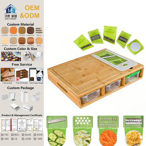 Op voorraad in de VS |   Groot multifunctioneel vierkant bamboe snijplank met 3-delige bak, 1 rasp, antislip, 1,5 <span class=keywords><strong>cm</strong></span> dik - Product Image 1