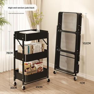 <strong>Small</strong> Carbon Steel Foldable Trolley <strong>Shelf</strong> Multi-layer Storage Rack for <strong>Kitchen</strong> Bathroom Bedroom with No Installation Required - Product Image 6