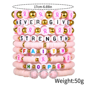 Fashion Jewelry Pink Ribbon <b>Beaded</b> <b>Bracelets</b> For Women Gift Motivational Friendship Jewelry With Alphabet Charms - Product Image 5