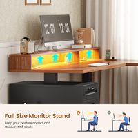 Bureau d'ordinateur portable convertible en forme de L de style farmhouse avec prise de courant intégrée, hauteur réglable, tiroirs de bureau de direction