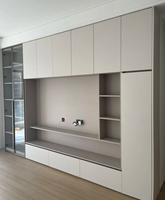 Meuble TV mural moderne sur mesure avec éclairage LED, centre de divertissement de luxe pour salon, meuble de rangement pour téléviseur