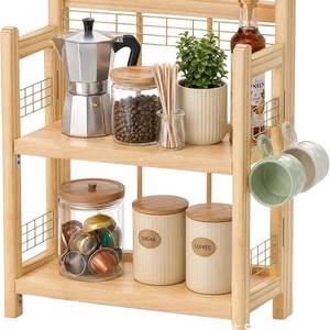 Étagère de rangement en bois Hongshi à 2 niveaux, organiseur de bureau pour condiments de cuisine, huile, sel, sauce soja, vinaigre - Product Image 1