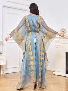 Robe Abaya Musulmane Marocaine Vintage Broderie Florale Polyester Manches Chauve-Souris Respirante Élégante pour l'Aïd et les Mariages Modeste Longueur Ras du Sol - Product Image 4