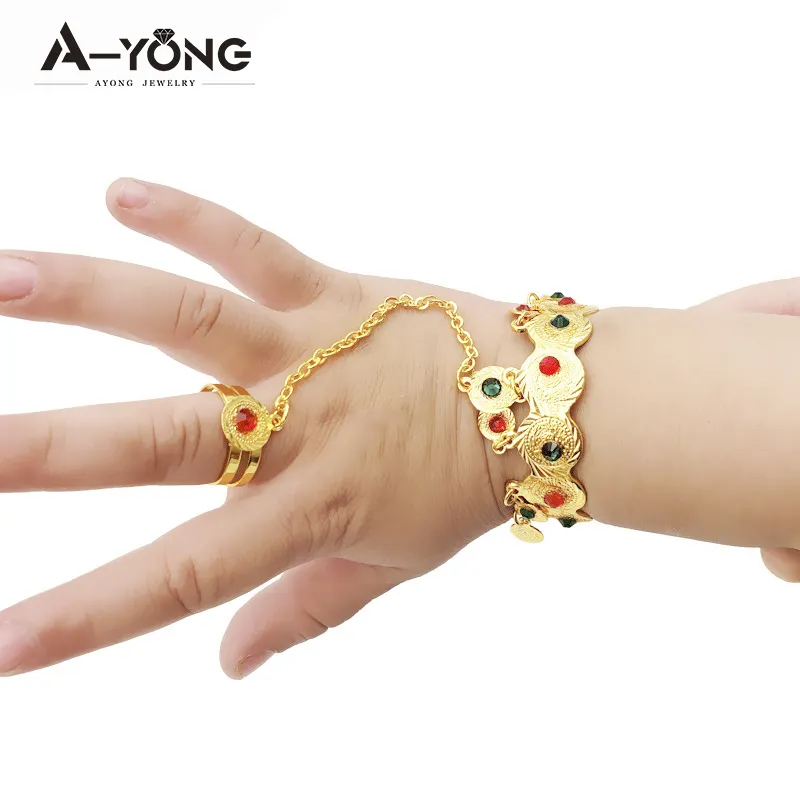 Original Design Colorful Children's Bracelets Brass Finger Chain Ring Bracelet Kids Bangles