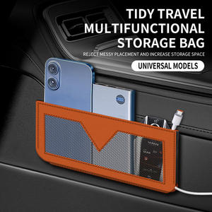 Sac de rangement pour voiture avec support de téléphone, pochette adhésive en cuir, étui suspendu - Product Image 4