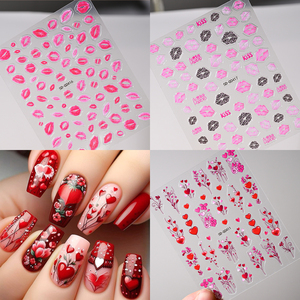 1 pieza de pegatinas 5D en relieve de labios rojos sexys para decoración de uñas, con estrellas y flores, autoadhesivas, coloridas, para el Día de San Valentín - Product Image 5