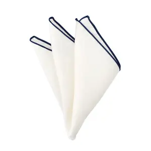 China Nice Men Handkerchief Business Fashion Custom Print Wholesale White 100% Silk Twill Navy Blue Serged Seam Pocket Squares