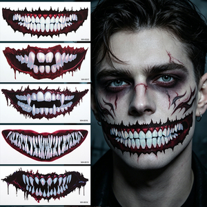 Precio de fábrica: <span class=keywords><strong>Tatuaje</strong></span> temporal no tóxico de maquillaje de terror realista con boca sangrienta de vampiro, colmillos de Joker y sonrisa, de papel blanco indio. - Product Image 3