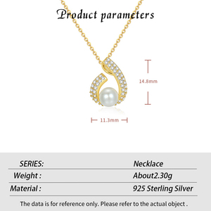 Collier pendentif en argent sterling S925 avec perle d'eau douce naturelle blanche, plaqué rhodium/or/or rose, pour femmes, vente en gros - Product Image 6