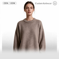 Pull en maille ras du cou brossé et moelleux pour femme, coupe oversize à épaules tombantes, personnalisable OEM ODM