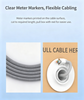 Cable de Red UTP CAT5e HT6104, Conductor de Cobre Puro Libre de Oxígeno de 0.5mm, Compatible con Alimentación POE, Gris, 305m por Caja