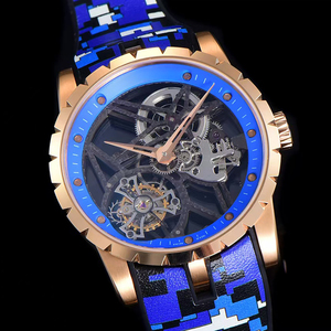 Premium Grade <b>Rose</b> Gold Skeleton Waterproof Blue Camo Luminous Flying Tourbillon High-End Precision Men Manual Mechanical Watch - Product Image 1