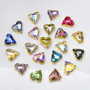 New 12*13mm Heart Shape Sew On Rhinestones Crystal Glass With Silver Gold Claw Sewn With Rhinestone Gemstones For Clothing
