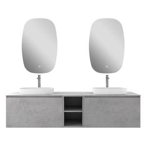 Mueble de Baño Moderno y Elegante con Espejo LED Flotante de Doble Lavabo, Encimera de Porcelana, Múltiples Cajones, Lavabo de Cerámica Montado en la Pared para Baño de Hotel - Product Image 3