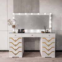 Ensemble de coiffeuse moderne en MDF avec 9 tiroirs, grand rangement, miroir rose princesse pour chambre et salle de bain