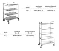 Chariot de transport alimentaire de cuisine à 4 niveaux en acier inoxydable SS304 SS201, chariot de service pour buffet d'hôtel avec roues pivotantes