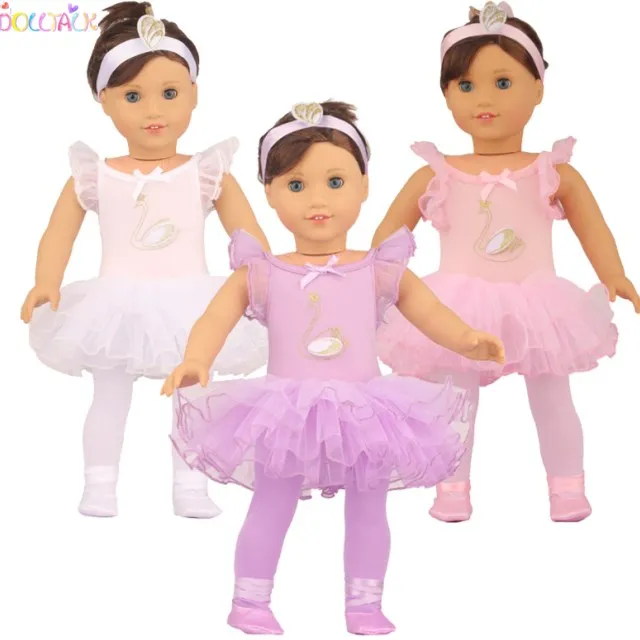 नई आगमन गर्म बेचने 18 इंच 14 इंच 2 आकार अमेरिकी गुड़िया लड़की बैले कपड़े स्कर्ट गुड़िया कपड़े के साथ जूते