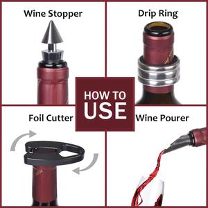 Sáng Tạo 5 Mảnh Thép Không Gỉ Đứng Phụ Kiện Rượu Vang Bộ Quà Tặng Rượu Vang Mở Chai Corkscrew Bộ Quà Tặng - Product Image 3