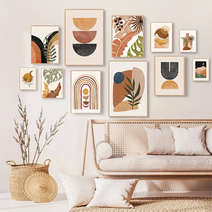 Pintura en lienzo de geometría abstracta, impresiones artísticas bohemias, imágenes de palmeras Monstera, póster de pared de sol y luna, decoración del hogar de mediados de siglo - Product Image 1