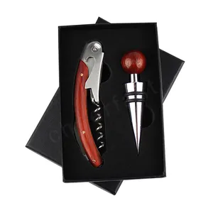 Great — ensemble de 2 pièces de bouteilles de vin, cadeau en bois, avec vis à liège et bouchon de bouteille de vin - Product Image 1