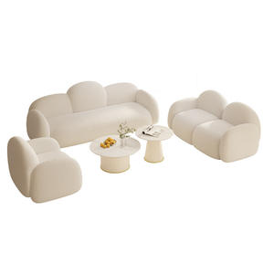 Juego de Sofás de Recepción Minimalistas Italianos, Tela de Lana de Cordero Crema, Forma Semicircular, para Sala de Estar o Apartamento - Product Image 5