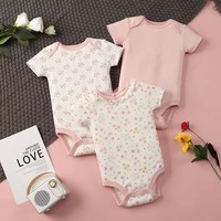 Pakaian Bayi Impor Berkualitas Tinggi dari Cina 100% Katun 3 Potong Romper Lengan Pendek Set Bodysuit Bayi Perempuan