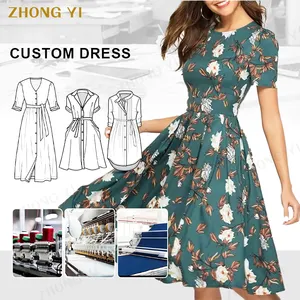 2023 Custom Summer A Line Vintage Print Party Dress Clothes Three Quarter Sleeve Autumn Skirt Fashion Women Elegant Dresses