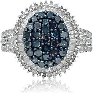 Jewelspaark 925 Sterling <b>Silver</b> Blue Diamond <b>Ring</b> 2.46 Ct Micro Pave Engagement Women's Size 5 - Product Image 1