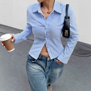 Blusa de Manga Larga a Rayas Verticales para Mujer, Informal y a la Moda, con Cintura Ajustada, Gran Venta - Product Image 1