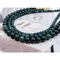 Perles Rondes en Agate Mousse Naturelle en Gros 6mm 8mm 10mm Fil de Pierres Précieuses Vertes pour Bracelet Collier Boucles d'Oreilles Fournitures DIY