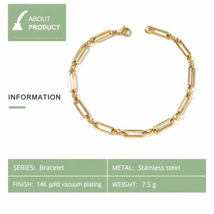 สร้อยข้อมือแบบคลิปหนีบกระดาษ สแตนเลสสตีล ชุบทอง 14K ด้วยระบบสุญญากาศ น้ำหนัก 7.5 กรัม - Product Image 3