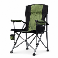 Chaise de camping et de pêche pliable portable Green Horseshoe avec poche latérale en tissu Oxford, porte-gobelet et sac de transport
