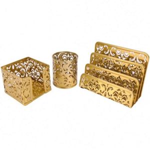 Best Price 3 Piece New Design Chain Pattern Perforated Metal Desktop Storage Kid Desk Set Desk Accessories Set Desk Sets - Product Image 4