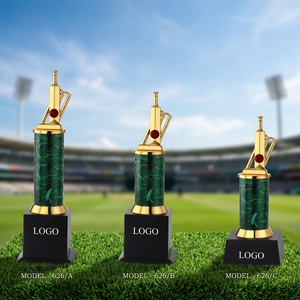 Metal Cricket Trophy Model 626 A B C Gold Plated Green Cricket Sports Engraving Durable Award with wooden black - Product Image 1