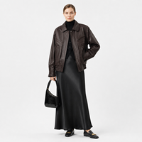 Blouson Aviateur Court en Véritable Peau de Mouton Marron Antique, Coupe Décontractée, Fermeture Éclair, Coupe-Vent, Hiver, Effet Patiné, Style Utilitaire