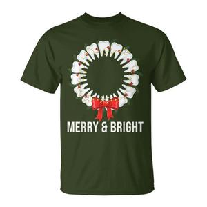 Camiseta navideña dental con diseño de corona para dentistas, Merry And Bright - Product Image 1