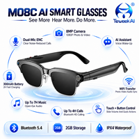 Lunettes Intelligentes IA avec Caméra, 2 Go de Mémoire, Détection de Mouvement, Contrôle Tactile de la Musique, Autonomie d'environ 4 Heures en Appel, Bluetooth 5.4