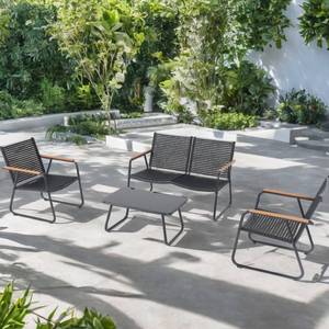Ensemble <span class=keywords><strong>de</strong></span> <span class=keywords><strong>salon</strong></span> d'extérieur en acier avec chaises et canapé pour patio, <span class=keywords><strong>balcon</strong></span>, cour, bord <span class=keywords><strong>de</strong></span> piscine, jardin - Ensemble <span class=keywords><strong>de</strong></span> meubles <span class=keywords><strong>de</strong></span> patio - Product Image 2
