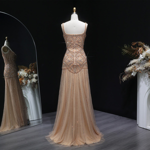 Sharon Said SS552 Abito da Sera a Sirena Champagne, Lussuoso <span class=keywords><strong>Vestito</strong></span> con Perline a Strati e Spalline Sottili per Feste e Balli di Gala per Donne - Product Image 6