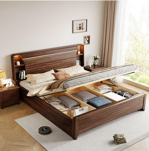 Nordic Simple Modern Japanese Style Solid Wood <b>Bed</b> With Bedside Lamp 1.5m & Double <b>Single</b> <b>Storage</b> Options <b>Beds</b> - Product Image 3