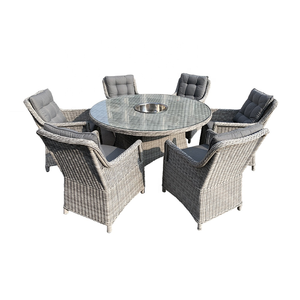 Meubles <span class=keywords><strong>de</strong></span> jardin extérieur 7 pièces, <span class=keywords><strong>Table</strong></span> ronde <span class=keywords><strong>en</strong></span> <span class=keywords><strong>rotin</strong></span>, ensemble à manger pour la maison - Product Image 1
