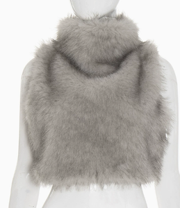 Viviblook Q25TP274 femmes discothèque nouveau Sexy automne hiver Sexy col haut fourrure fermeture éclair débardeur haut court pour dames - Product Image 1