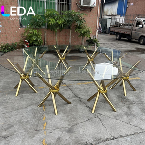 LEDA New Arrival Modern Design Furniture <b>Round</b> Tempered Glass Wedding Dining <b>Table</b> Gold Stainless Steel Dining <b>Table</b> - Product Image 3