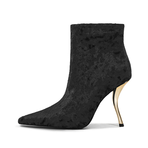Botines de tacón alto de metal sexys para mujer con punta puntiaguda, botas de invierno de terciopelo estilo western para mujer. - Product Image 4