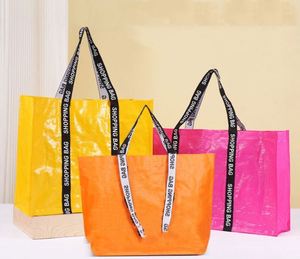 Custom Logo Woven Reusable Grocery Bags Xl <b>Plastic</b> Shopping Bag Bulk Waterproof <b>Tote</b> With Handle Promotional Gift - Product Image 1