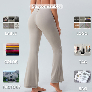 XW-TM0142 New Nude No imbarazzo pieghe termoretraibili vita alta Hip Lift Running Rose stretto Yoga Leggings pantaloni svasati - Product Image 6